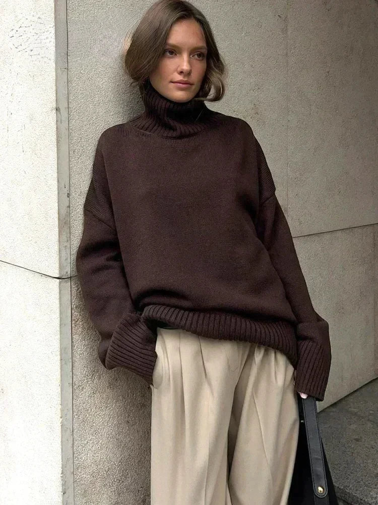 Clara Étoile™ - Pull Rouge Oversize Col Montant