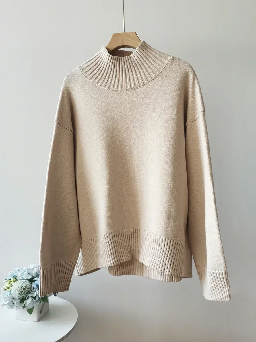 Clara Étoile™ - Pull Rouge Oversize Col Montant