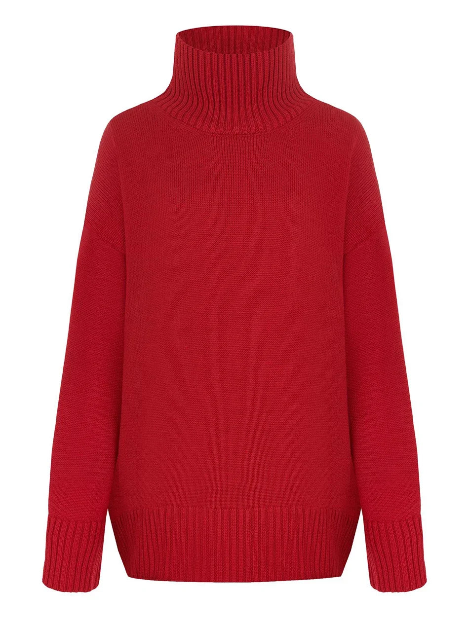 Clara Étoile™ - Pull Rouge Oversize Col Montant