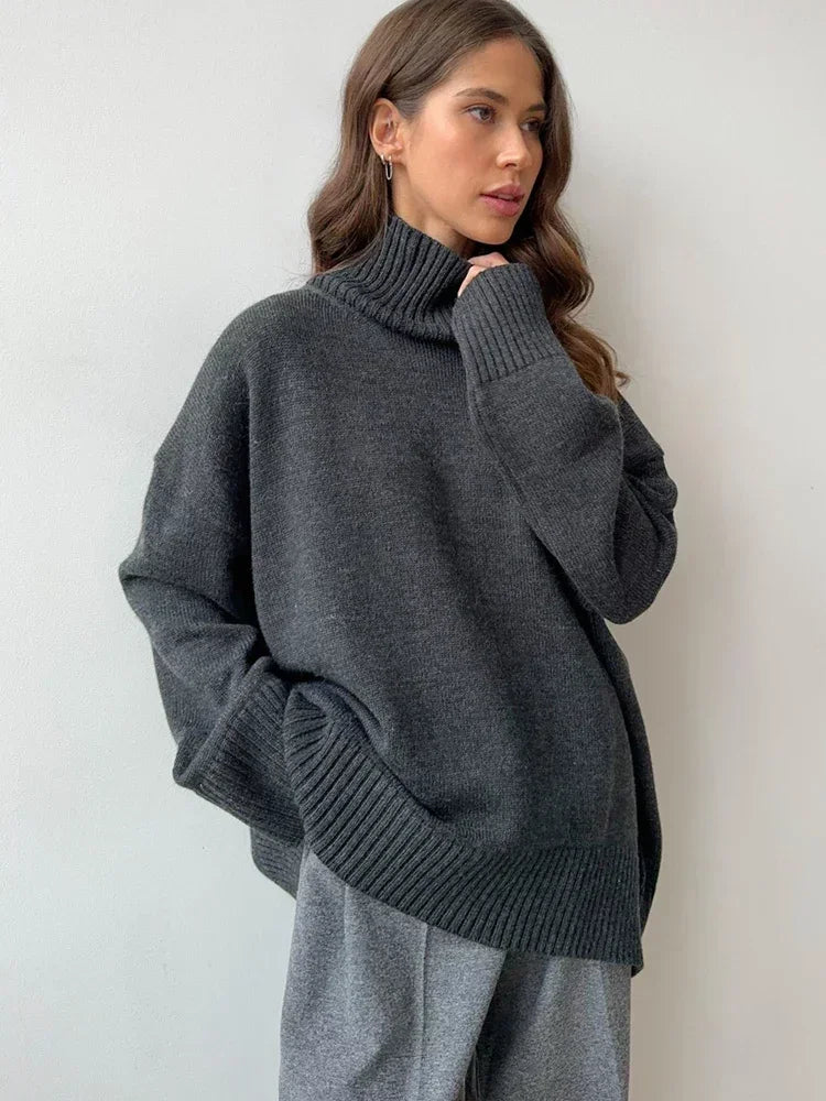 Clara Étoile™ - Pull Rouge Oversize Col Montant