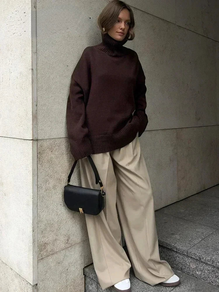 Clara Étoile™ - Pull Rouge Oversize Col Montant
