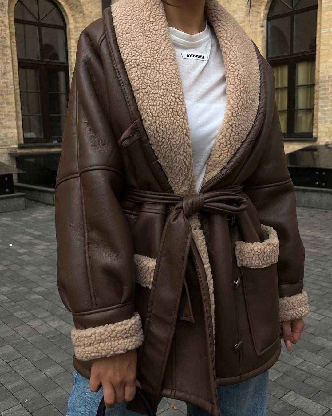 Isabella Luxe™ - Manteau Long Cuir et Fourrure Élégant