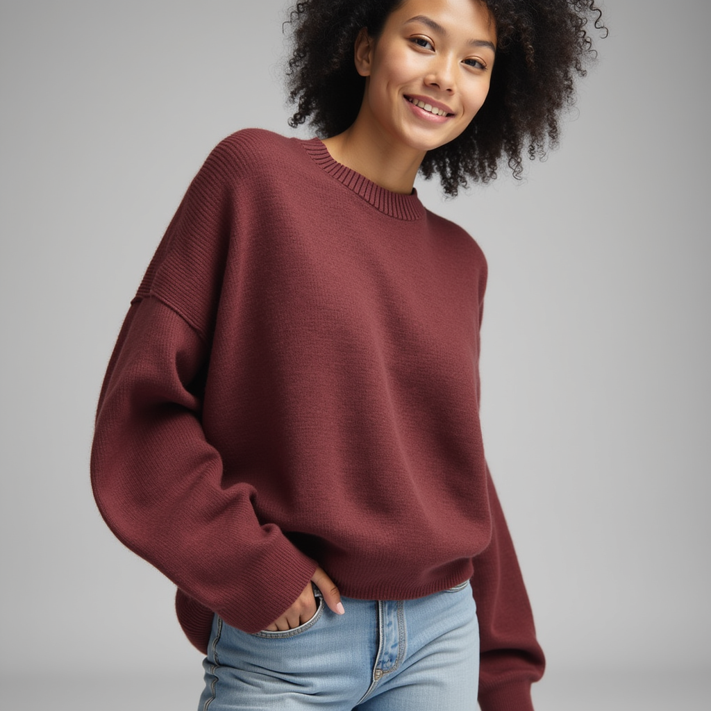 Sienna Luxe™ - Pull Tricoté Col Rond Rouge Bordeaux