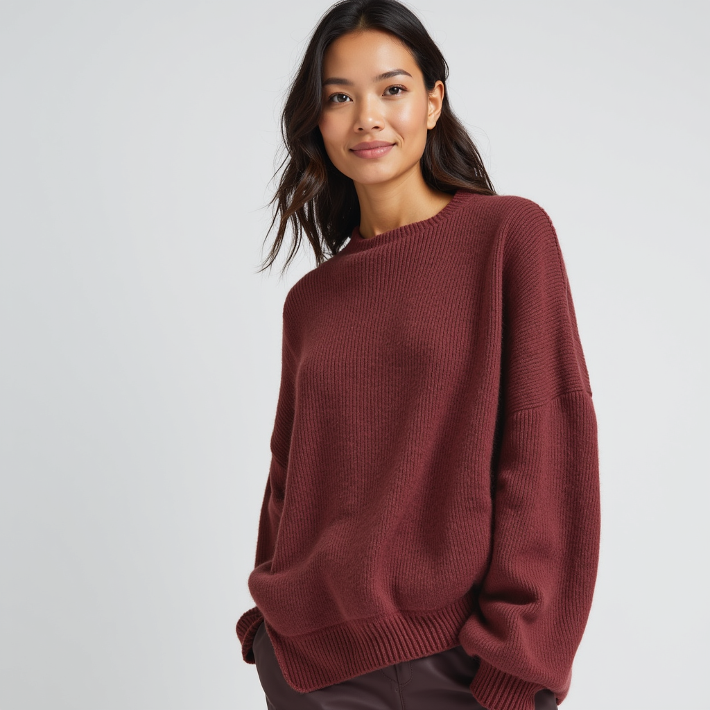 Sienna Luxe™ - Pull Tricoté Col Rond Rouge Bordeaux