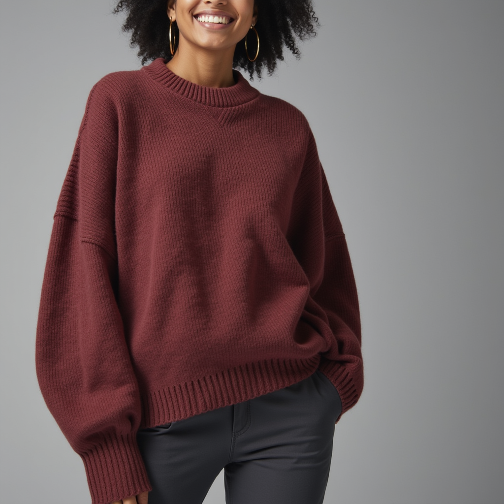 Sienna Luxe™ - Pull Tricoté Col Rond Rouge Bordeaux