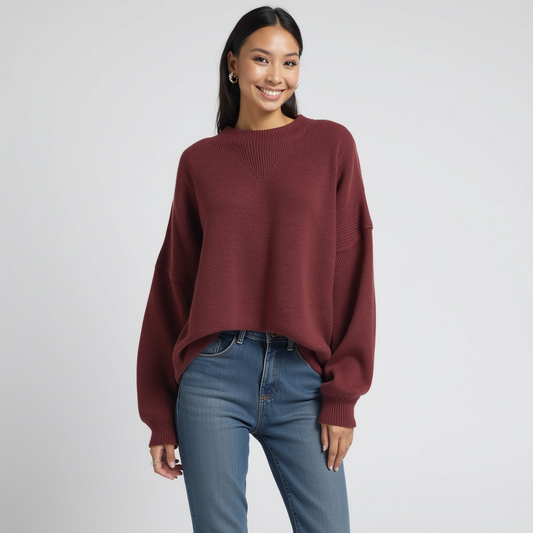 Sienna Luxe™ - Pull Tricoté Col Rond Rouge Bordeaux